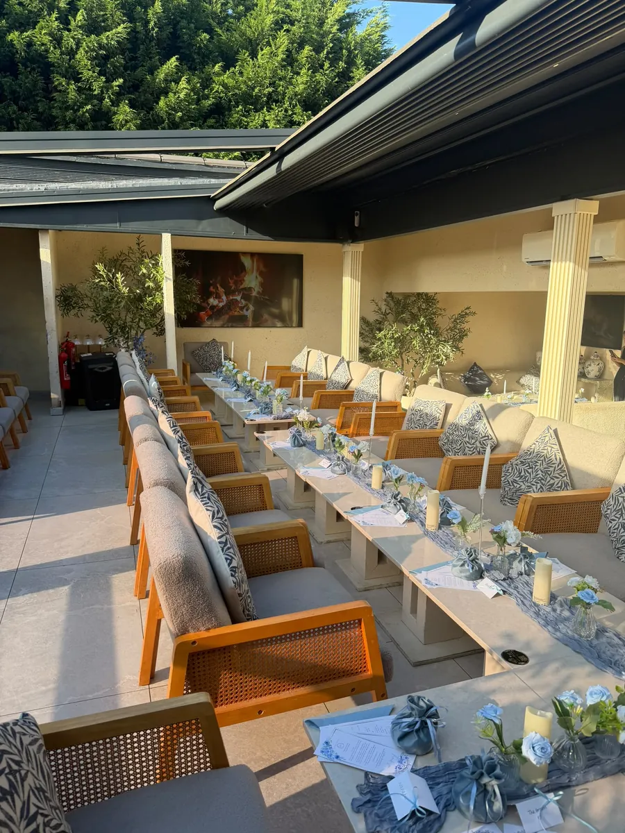 A long table set for a celebration