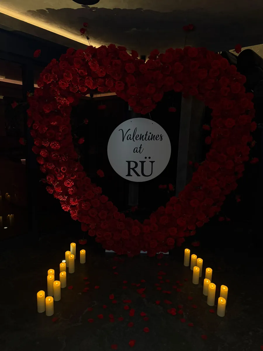 Valentine’s rose heart by candlelight