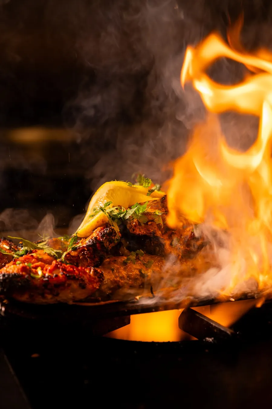 Flame-kissed chicken with lemon and herbs