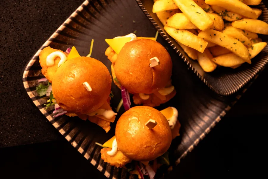 Gourmet chicken sliders and fries