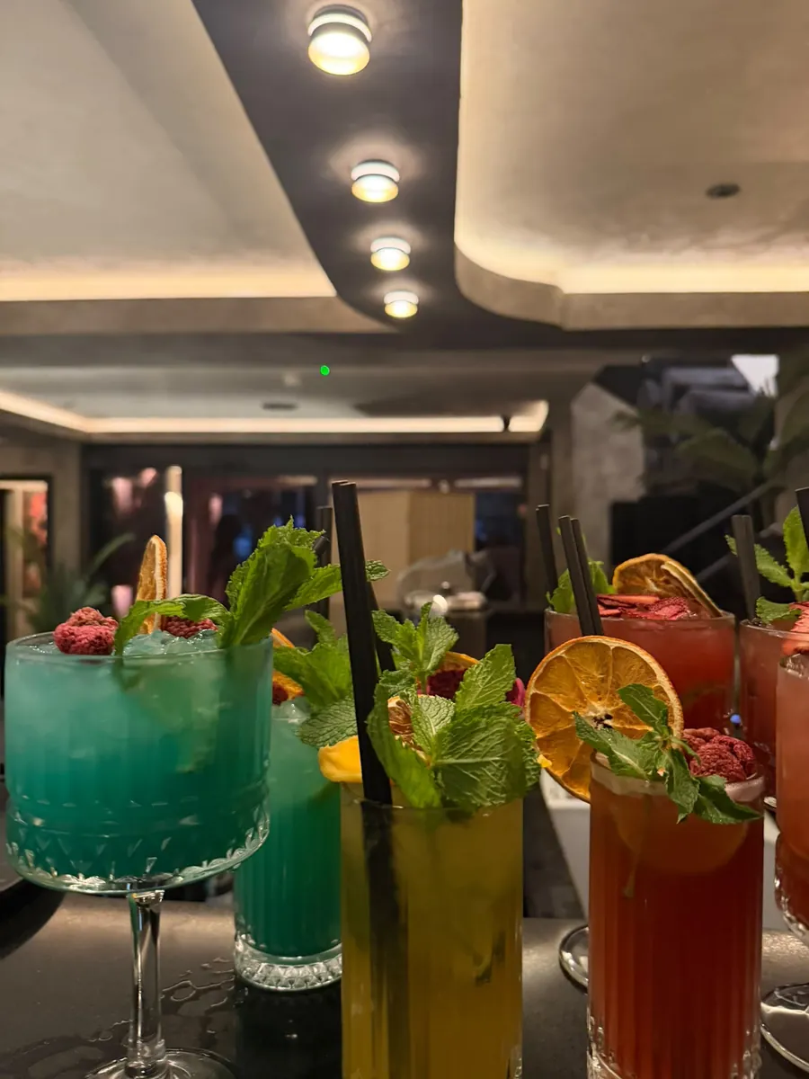 Mocktails lined up on the bar