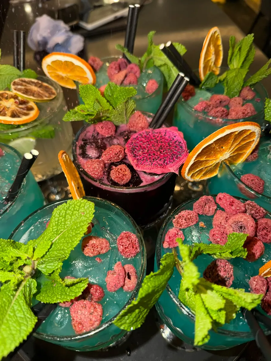 Berry and citrus mocktails from above